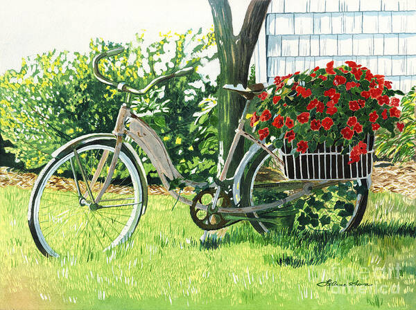 Bicycle Poster featuring the painting Impatiens to Ride by LeAnne Sowa