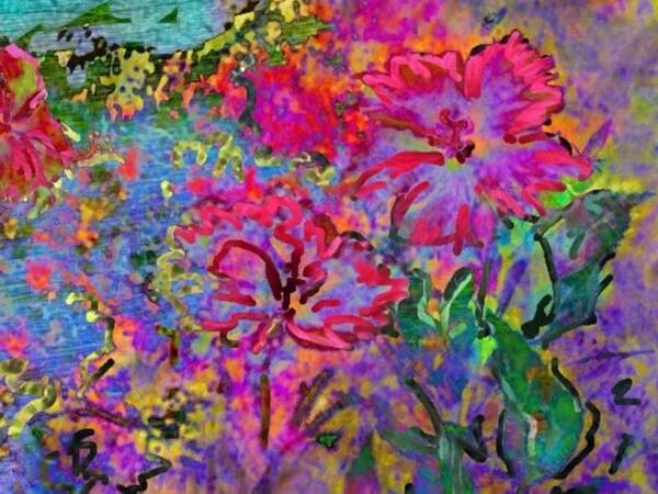 Sharkcrossing Poster featuring the digital art H Impressionistic Magenta Hibiscus - Horizontal by Lyn Voytershark