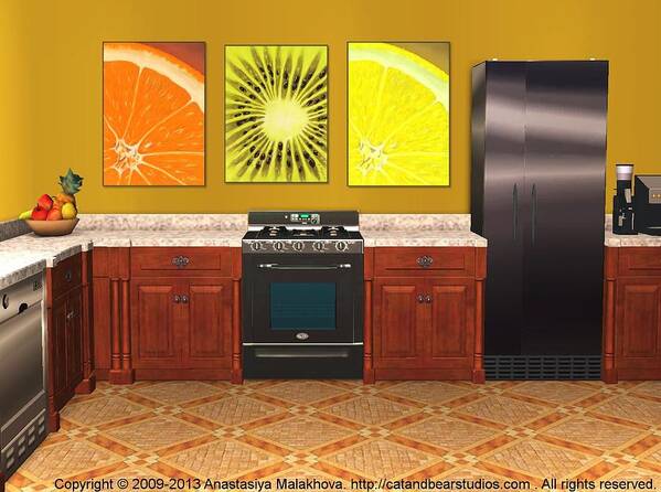 Interior Poster featuring the digital art Interior Design Idea - Sweet Orange - Kiwi - Lemon by Anastasiya Malakhova