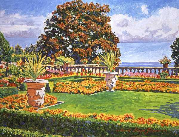 Impressionist Poster featuring the painting Italian Gardens Ocean View by David Lloyd Glover