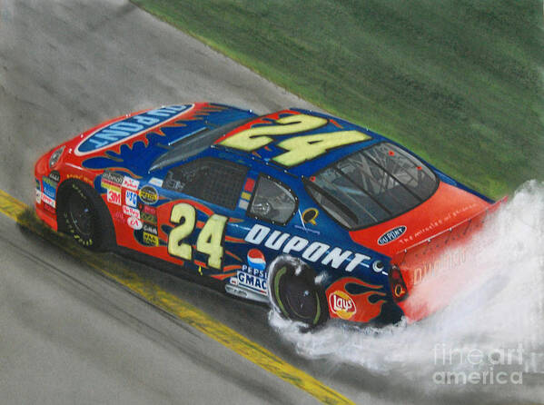 Car Poster featuring the drawing Jeff Gordon Wins by Paul Kuras