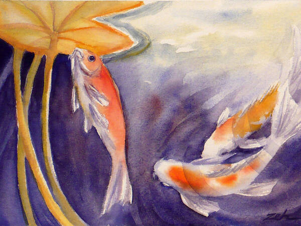 Watercolor Print Poster featuring the painting Koi in a Lily Pond 11 by Janet Zeh