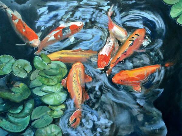 Koi Poster featuring the painting Koi Frenzy by Donna Tuten