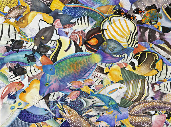 Fish Poster featuring the painting Kona Crowd by Lucy Arnold