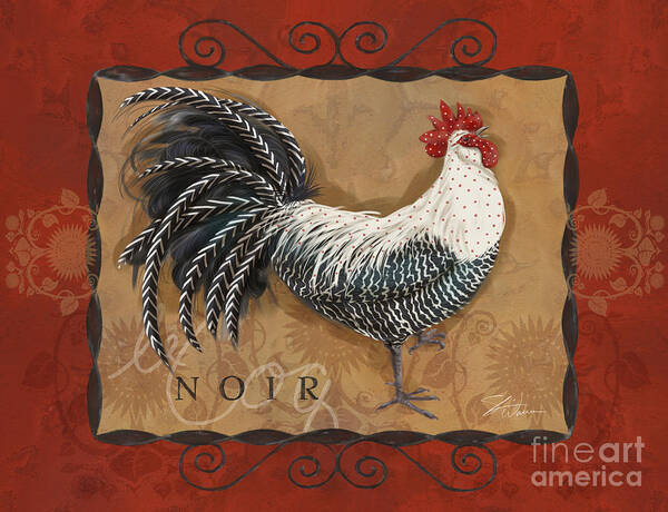 Rooster Poster featuring the mixed media Le Coq Rooster Noir by Shari Warren