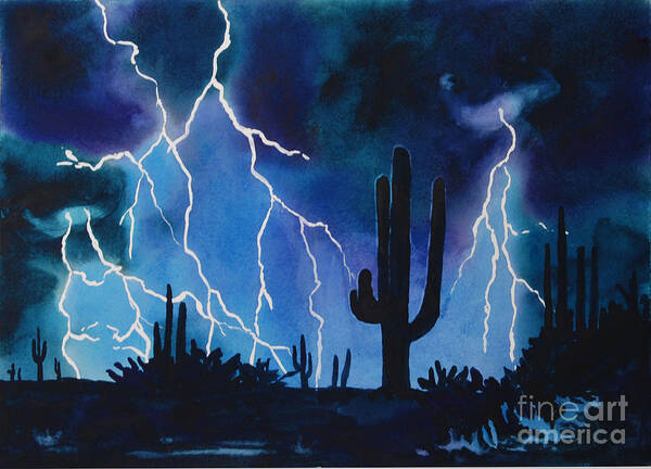 Landscape Poster featuring the painting Lightening in desert by Heidi E Nelson