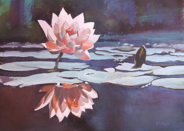 Waterlily Poster featuring the painting Lily and Bud by Walt Maes