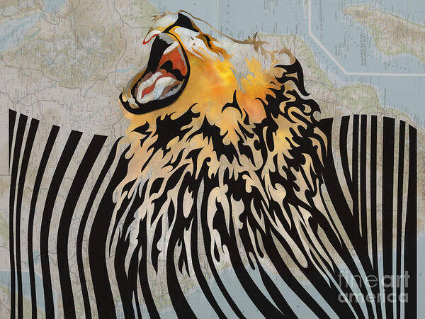 Lion Poster featuring the digital art Lion Barcode by Sassan Filsoof