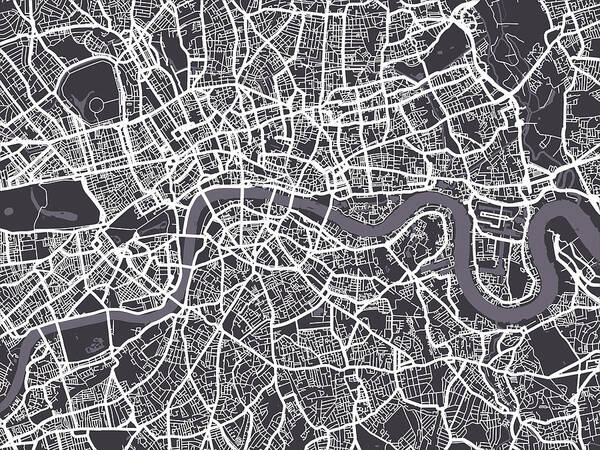 London Poster featuring the digital art London Map Art by Michael Tompsett