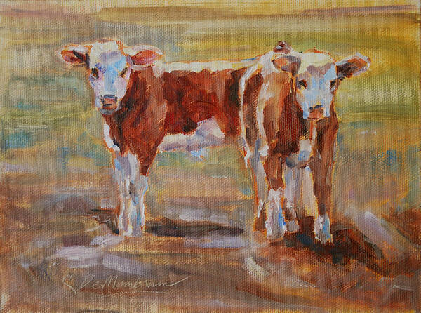 Calves Poster featuring the painting Looking for Mom by Carol DeMumbrum