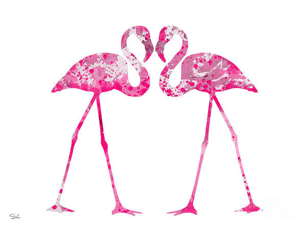Love Flamingos Watercolor Print Poster featuring the painting Love Flamingos by Watercolor Girl