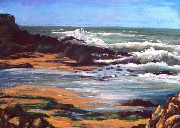 Oceanscape Poster featuring the pastel Low Tide Pescadero Beach by Marian Berg