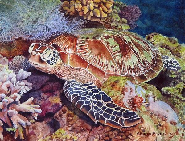 Sea Turtle Poster featuring the painting Magical Sea Turtle by Sharon Farber