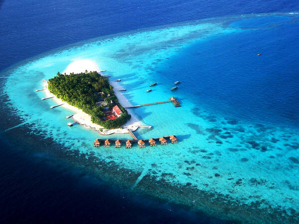 Aerial Poster featuring the photograph Maldivian Resort. Aerial Journey over Maldives by Jenny Rainbow