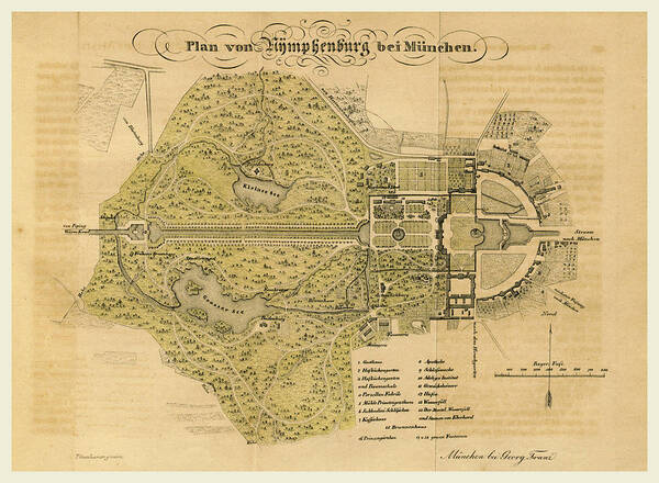 Map Nymphenburg Poster featuring the drawing Map Nymphenburg Near Munchen Germany by Litz Collection