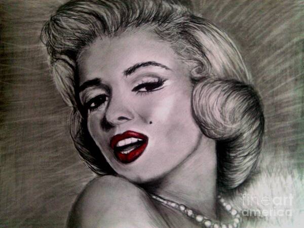 Marilyn Monroe Charcoal Drawing 16 X 20. Poster featuring the drawing Marilyn Monroe by Paula Soesbe