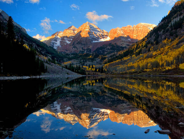 Maroon Bells Poster featuring the photograph Maroon Bells Landscape by Ronda Kimbrow
