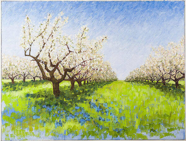 Peach And Apple Orchard Poster featuring the painting Meadow Dance by Edy Ottesen