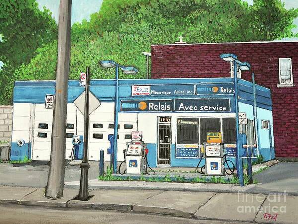 Gas Stations Poster featuring the painting Mecanique Amical Inc. Pointe St. Charles by Reb Frost