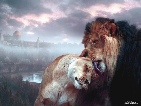 Lions Poster featuring the digital art Yeshua Loves Israel by Bill Stephens