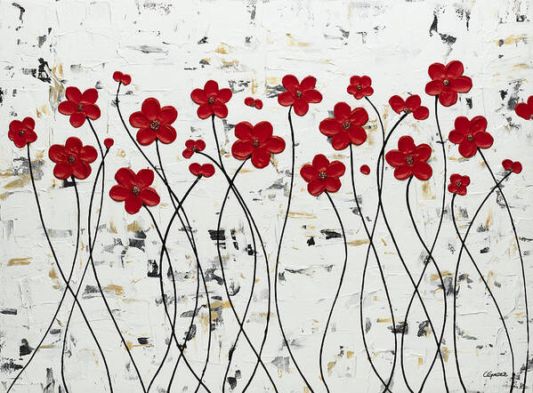 Red Poppy Poster featuring the painting Mis Amores by Carmen Guedez