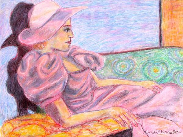 Girl Poster featuring the pastel Model Hat by Kendall Kessler