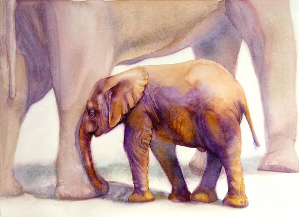 Elephant Poster featuring the painting Mom and Baby Boy Elephants by Bonnie Rinier