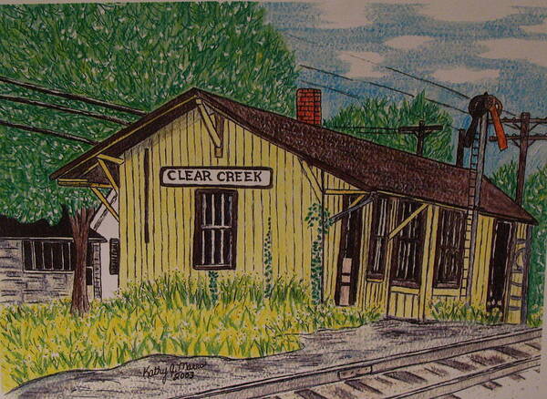 Monon. Monon Train Poster featuring the painting Monon Clear Creek Indiana Train Depot by Kathy Marrs Chandler