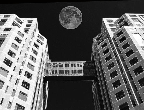 Moon Over Twin Towers Poster featuring the photograph Moon Over Twin Towers by Samuel Sheats