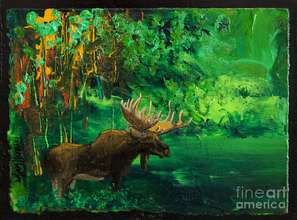Acrylic Poster featuring the painting Moose Autumn by Tracy L Teeter 