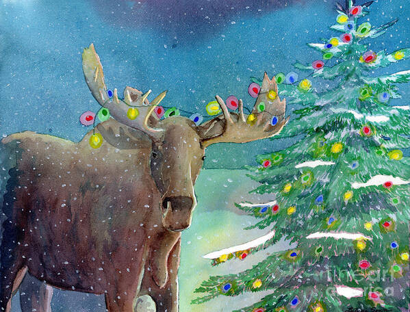 Moose Poster featuring the painting Moosey Christmas by LeAnne Sowa