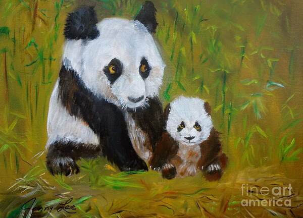 Teddy Bears Poster featuring the painting Mother and Baby Panda by Jenny Lee