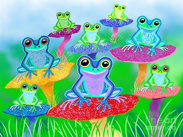 Frog Art Poster featuring the digital art Mushroom Valley Frogs by Nick Gustafson