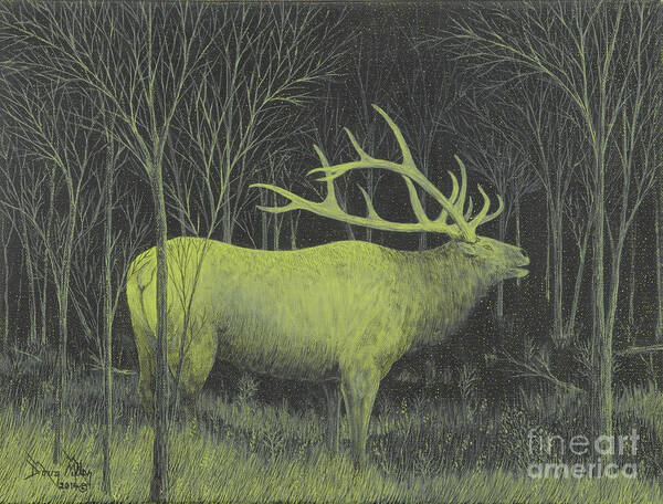 Night Vision Poster featuring the painting My First Elk by Doug Miller