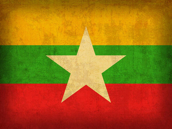 Myanmar Poster featuring the mixed media Myanmar Burma Flag Vintage Distressed Finish by Design Turnpike