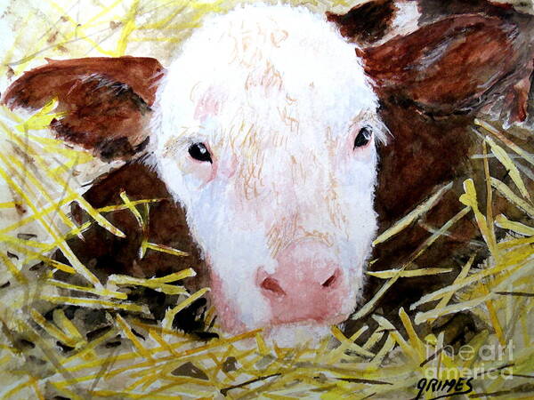 Calf Poster featuring the painting New Born on the Farm by Carol Grimes