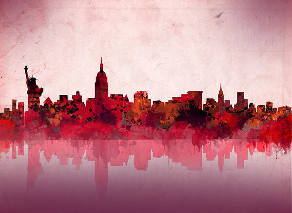 New York Poster featuring the painting New York Skyline Red by Bekim M