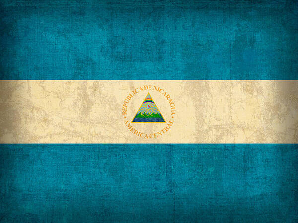 Nicaragua Poster featuring the mixed media Nicaragua Flag Vintage Distressed Finish by Design Turnpike