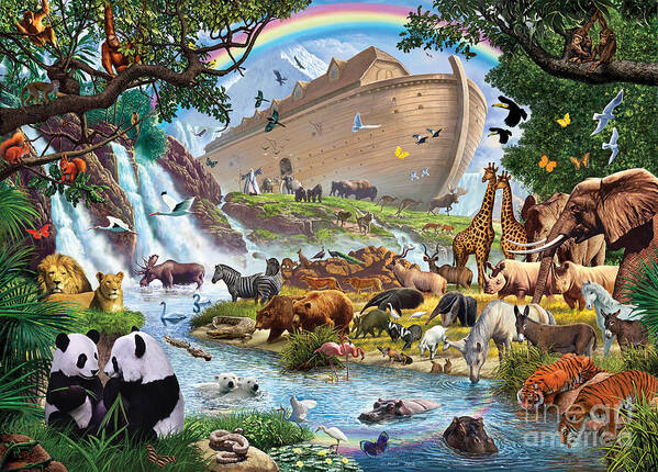 Animal Poster featuring the digital art Noahs Ark - The Homecoming by MGL Meiklejohn Graphics Licensing