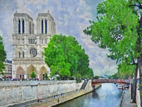 Notre Dame Poster featuring the digital art Notre Dame and the River Seine by Digital Photographic Arts