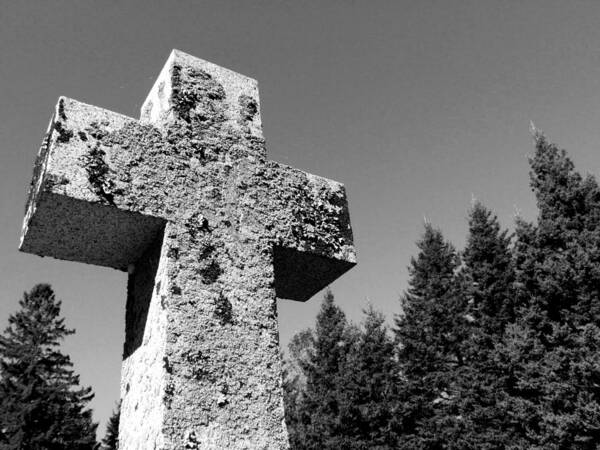 Cross Poster featuring the photograph Old Rugged Cross BW by David T Wilkinson