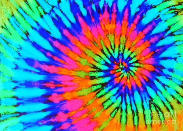 Tie-dye Poster featuring the photograph Orange Pink and Blue Tie Dye Spiral by Catherine Sherman