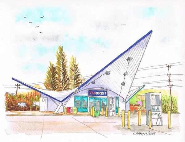 Orbit Gas Station Poster featuring the painting Orbit Gas Station in Sacramento - California by Carlos G Groppa