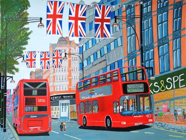 London Poster featuring the painting Oxford Street- Queen's Diamond Jubilee by Magdalena Frohnsdorff