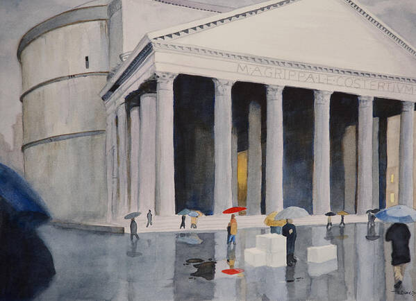 Architecture Poster featuring the painting Pantheon Drizzle by Christopher Reid