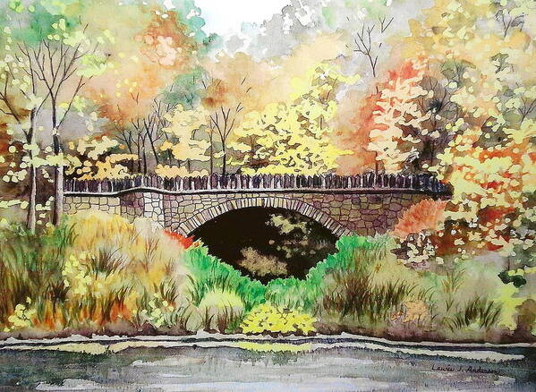 Watercolor Poster featuring the painting Parapet Bridge - Mill Creek Park by Laurie Anderson