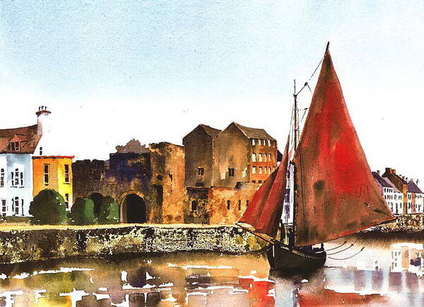 Val Byrne Poster featuring the painting Passing the Spanish Arch Galway by Val Byrne