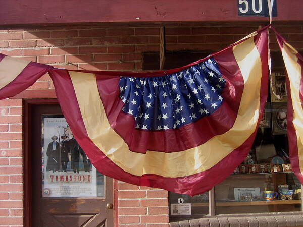 Patriotic Banner Tombstone 1993 Poster Rendezvous Of The Gunfighters Tombstone 2004 Poster featuring the photograph Patriotic banner Tombstone 1993 poster Rendezvous of the Gunfighters Tombstone 2004 by David Lee Guss