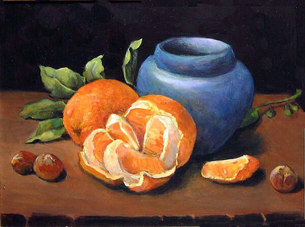 Classical Realism Still Life Poster featuring the painting Peeled Orange by Donna Tucker