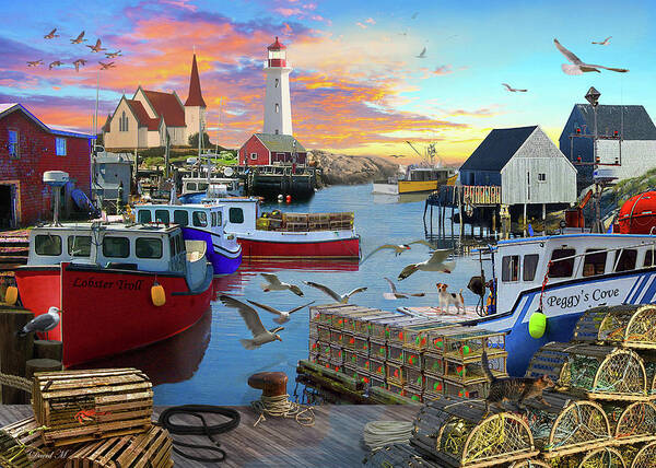 Peggy's Cove Poster featuring the drawing Peggys Cove by MGL Meiklejohn Graphics Licensing